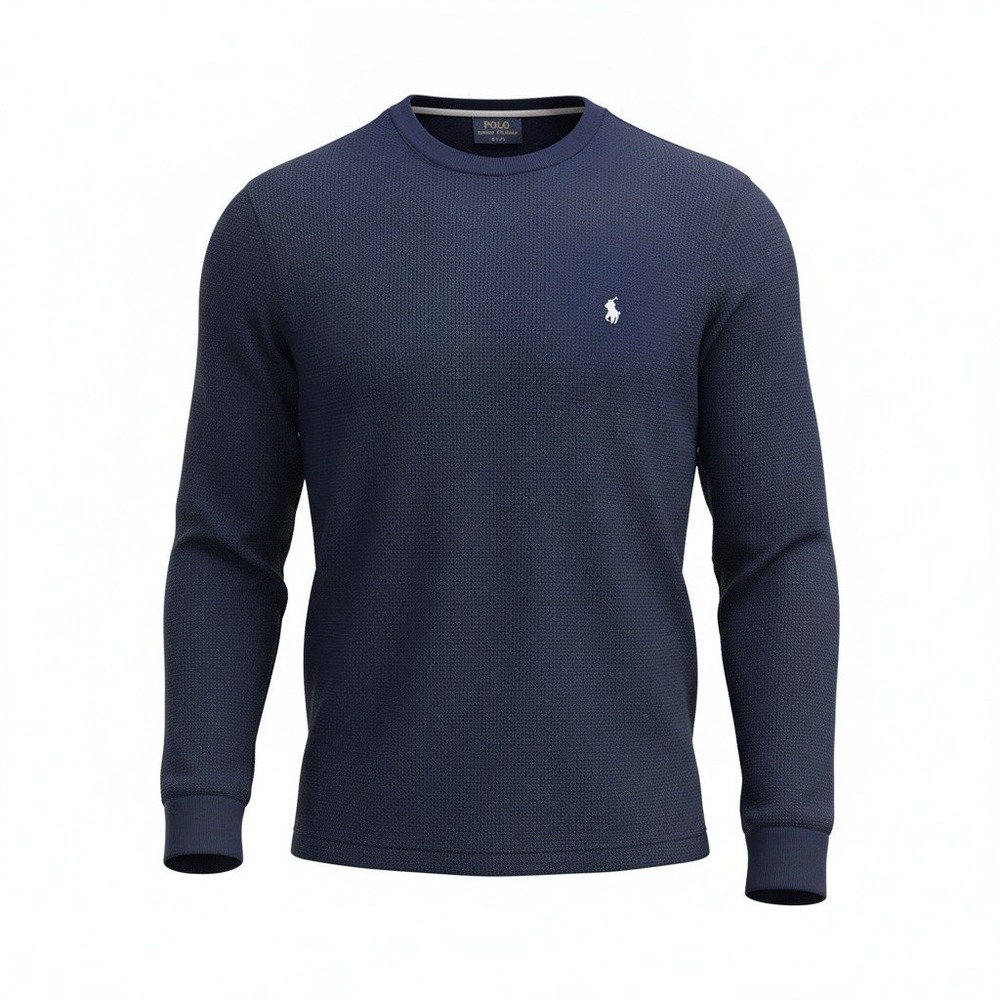 Polo Ralph Lauren Thermal Mens 2XL Navy Blue Waffle Knit Long Sleeve Pony Logo